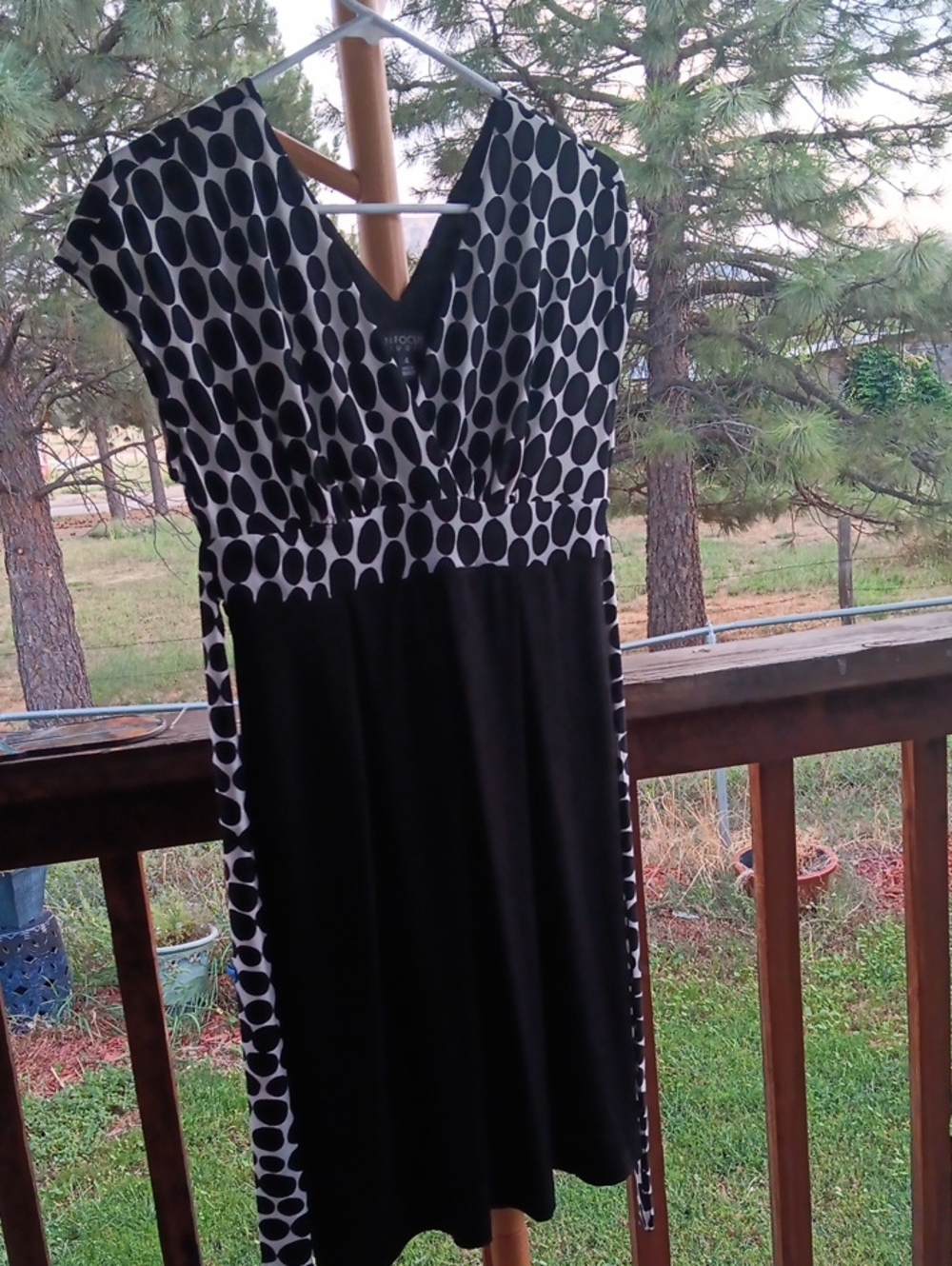 Enfocus Studio Black and White Polka Dot V-Neck Dress